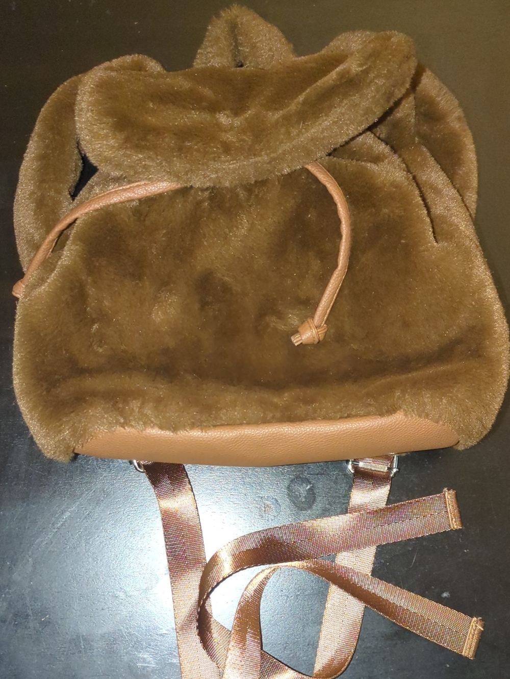 Brown Faux Fur Drawstring Handbag/Backpack